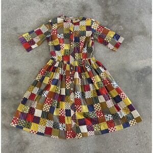 Vintage Fit Flare Dress Small Patchwork Print Fabric Prairie 1960's?